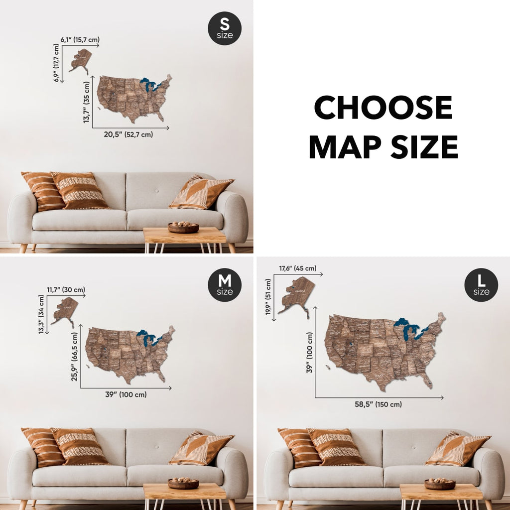 Wooden 3d Map of USA - Dark Walnut