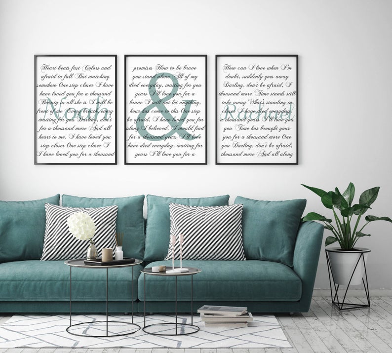 Wedding Song 3 Piece Canvas Set With Names Second Anniversary Gift