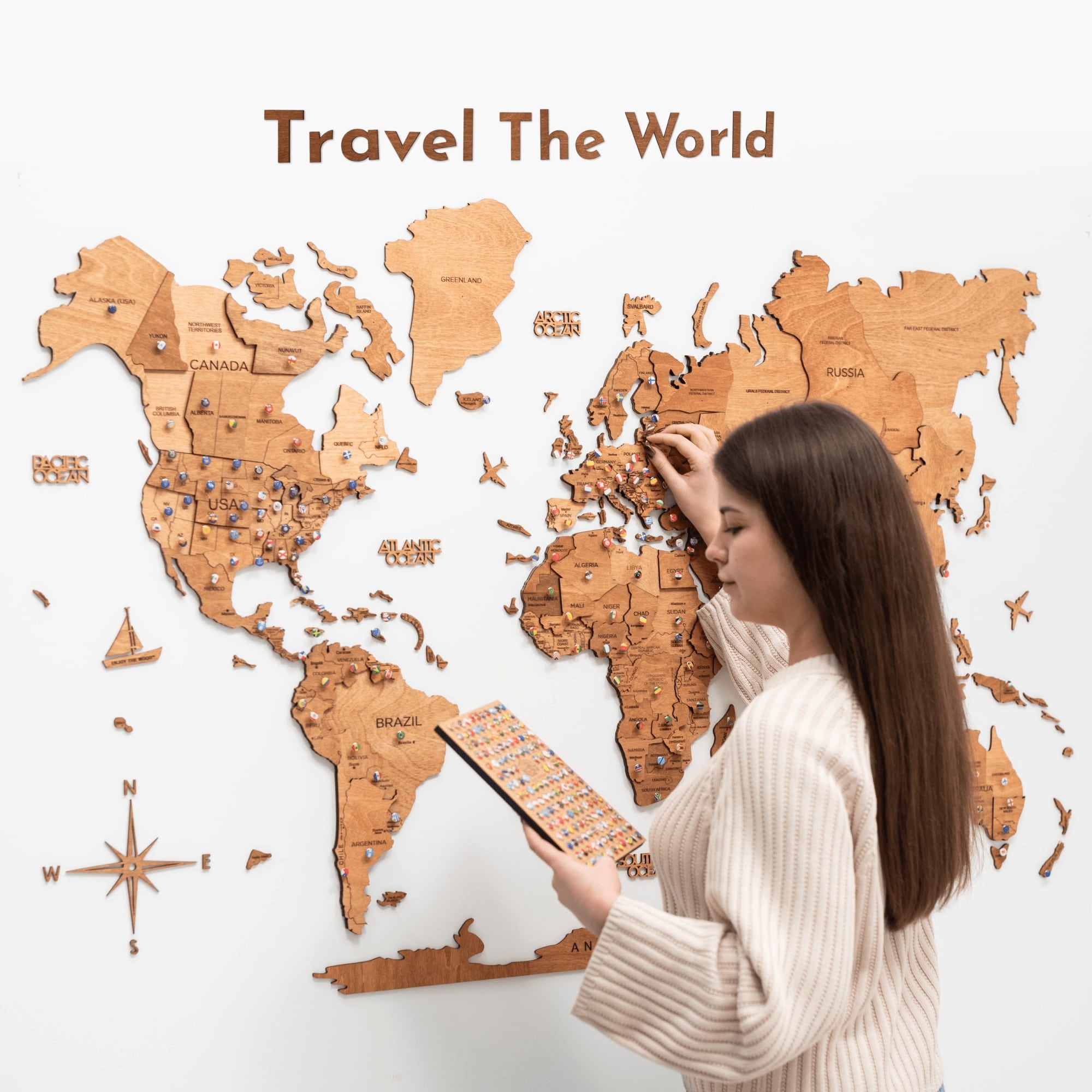 Wooden Map Quote Sign - Gold
