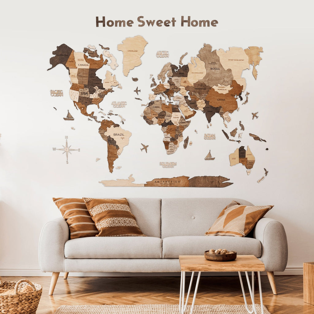 Wooden Map Quotes-Multicolor