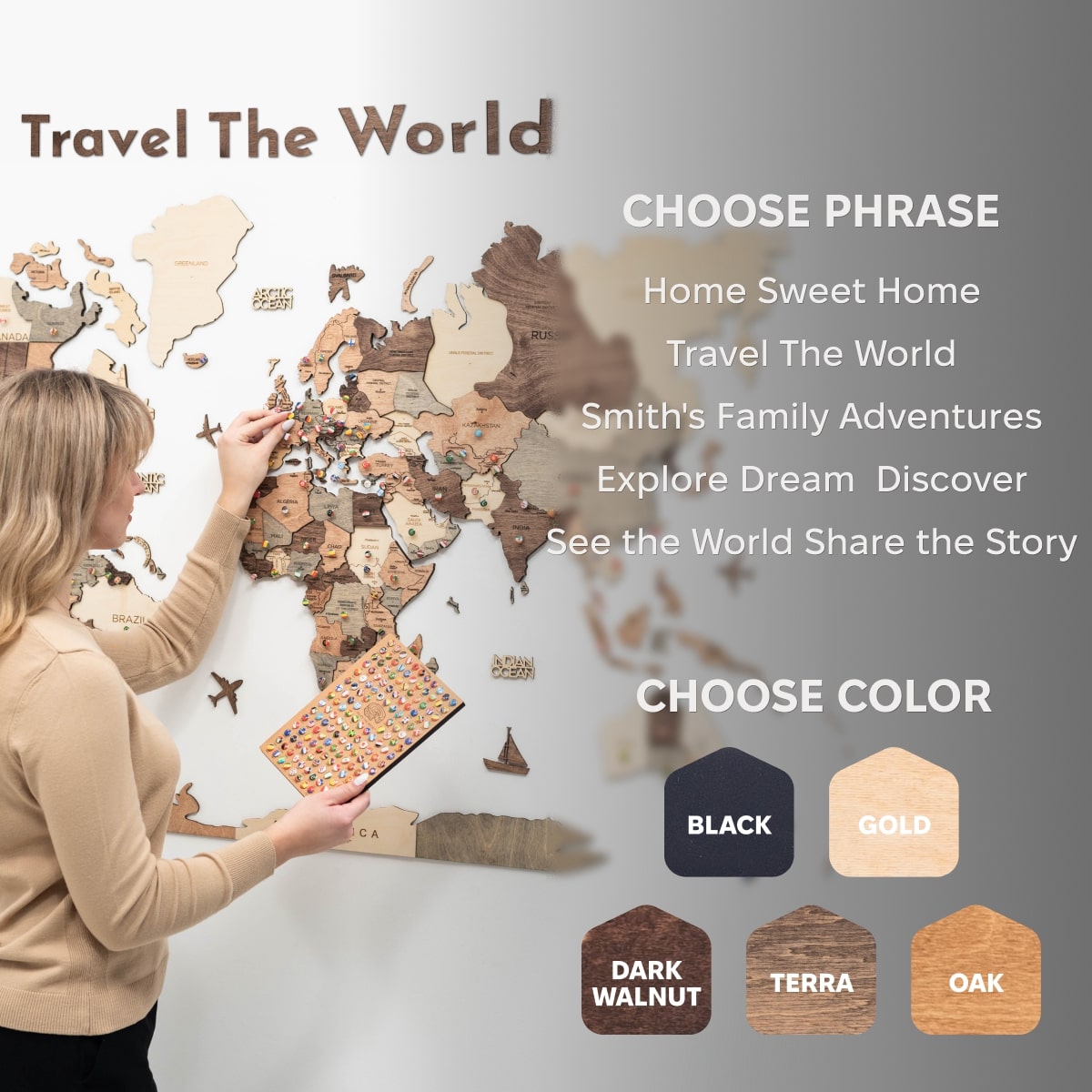 Wooden Map Quote Sign - Gold