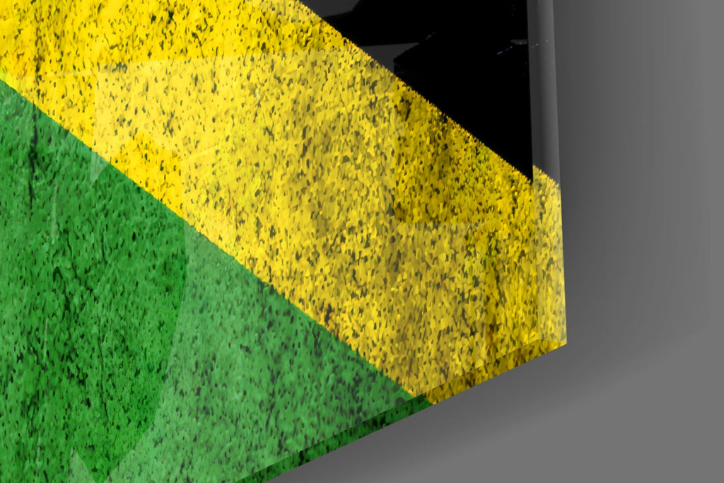 Jamaican Flag Grunge Glass Wall Art