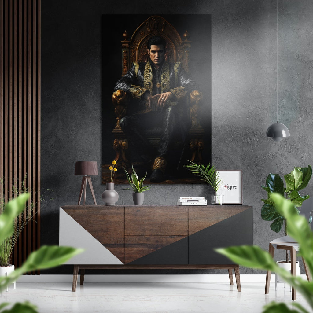 Elvis in Throne Brushed Aluminum Dibond Wall Art