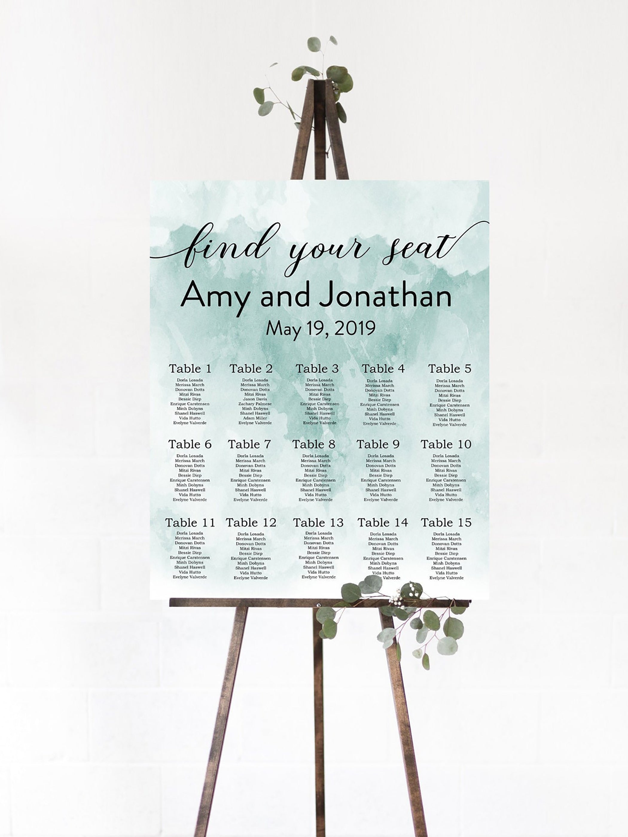 Blue Watercolor Wedding Seating Chart