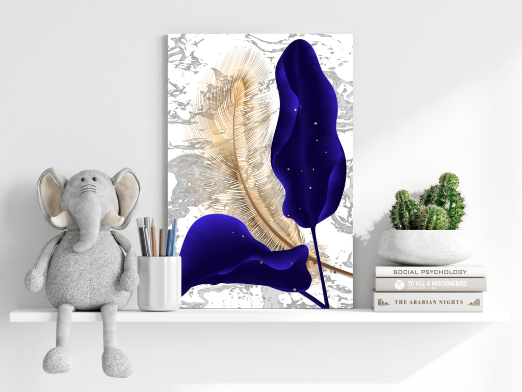 Navy Blue Leaves Aluminum Print
