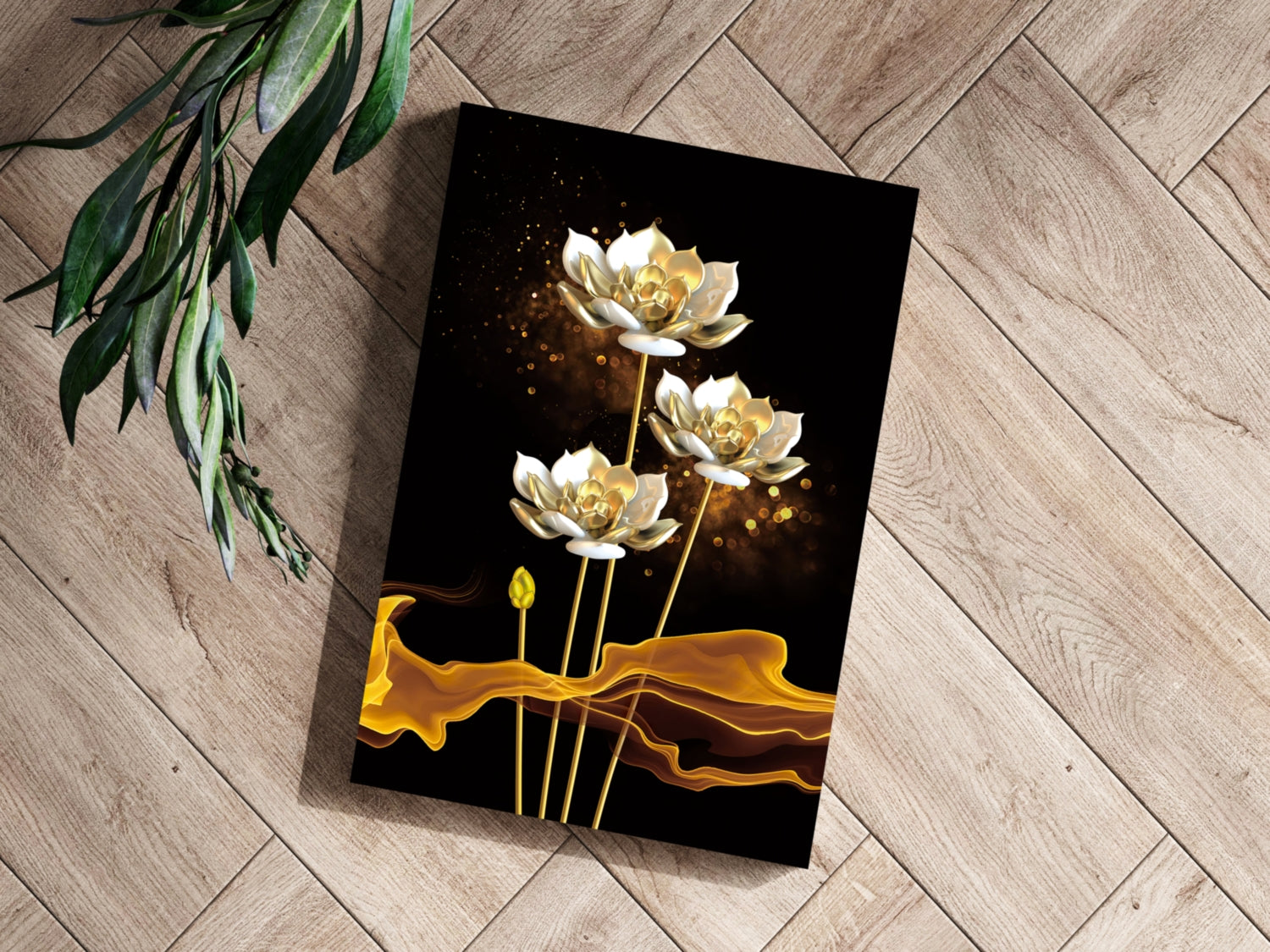 Golden Flower Abstract Aluminum Print