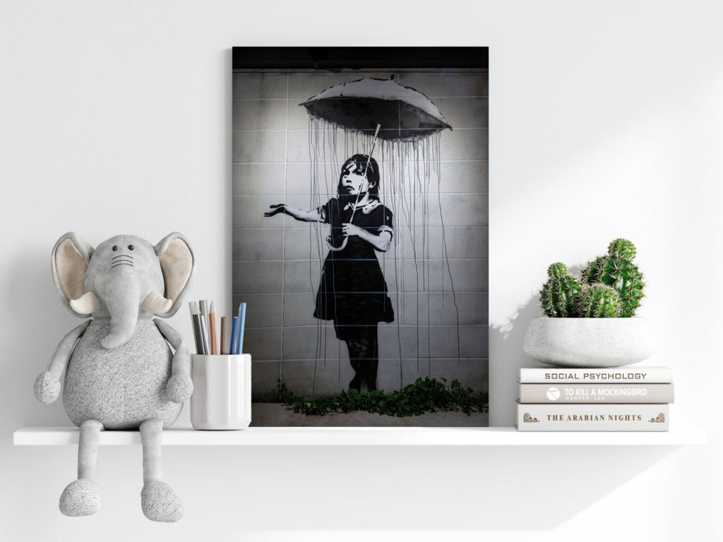 Banksy Style Rain Aluminum Print