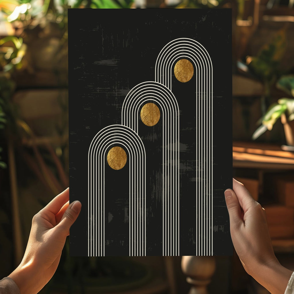 Abstract Line Art Dots and Lines Aluminum Print