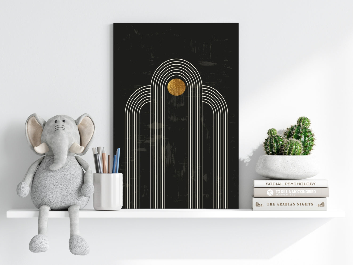Abstract Line Art Dots and Lines Aluminum Print