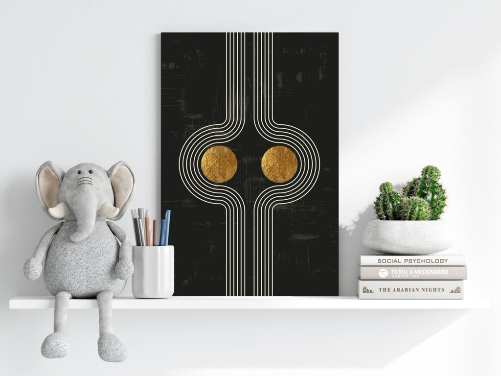 Abstract Line Art Dots and Lines Aluminum Print