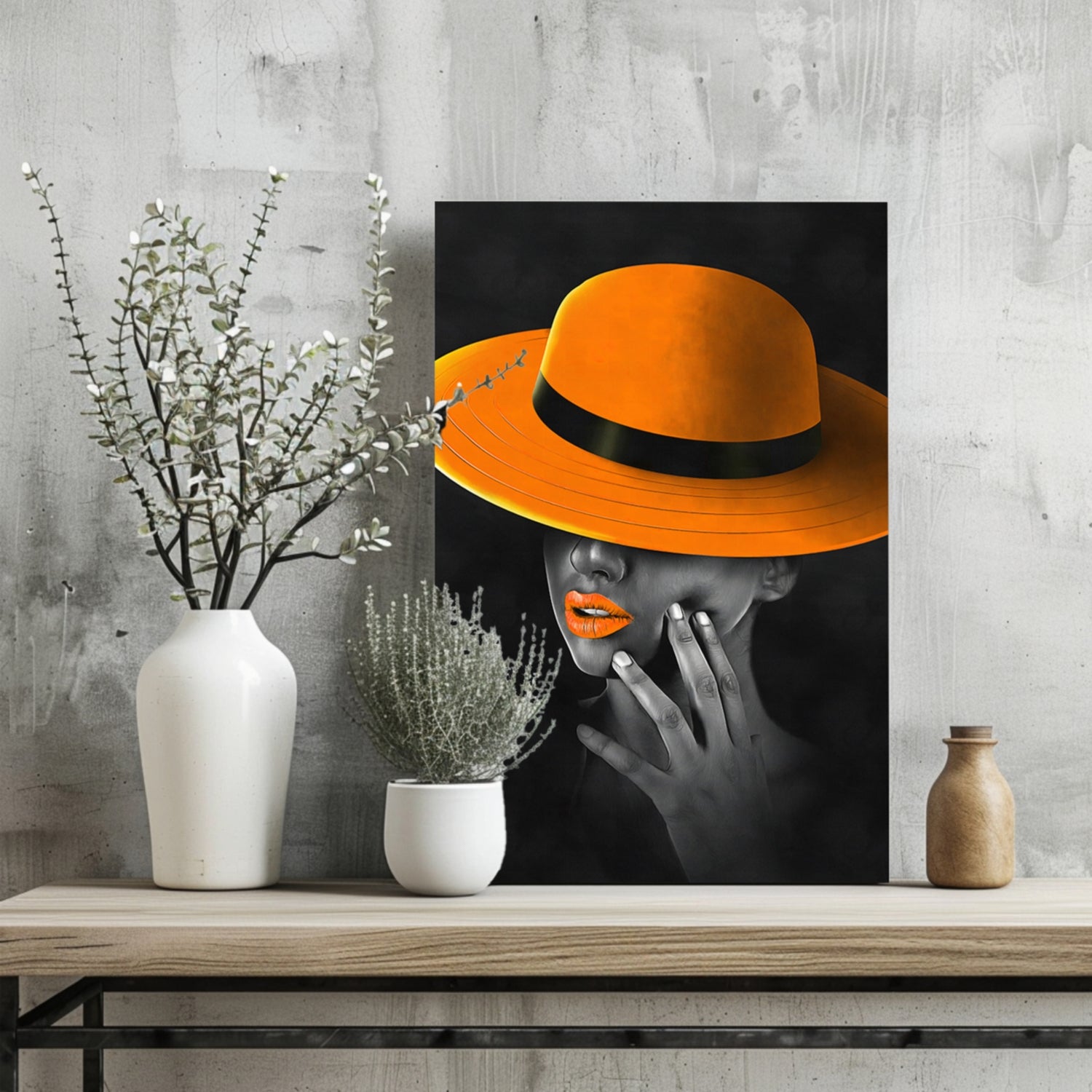Woman with Orange Hat Aluminum Print