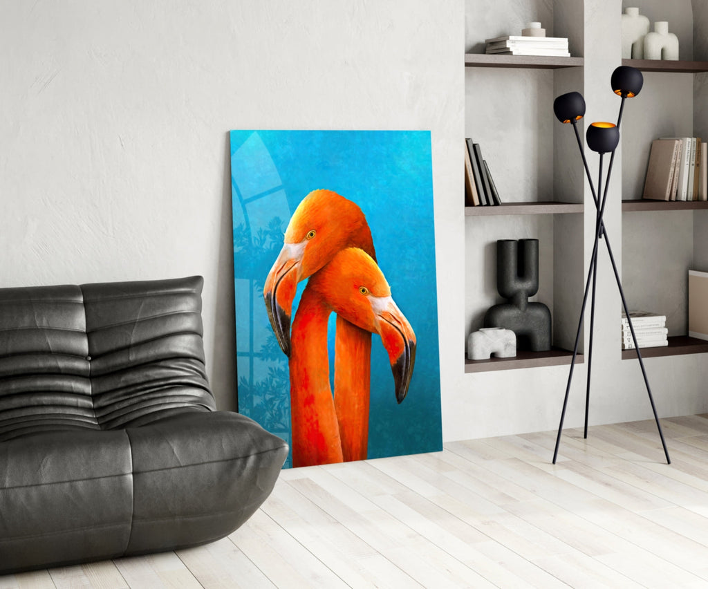 Flamingos Glass Wall Art