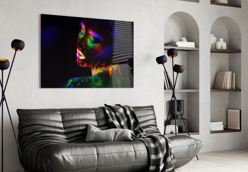 Neon Woman Glass Wall Art