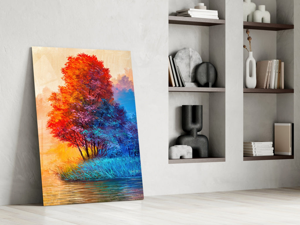 Red Tree Glass Wall Art