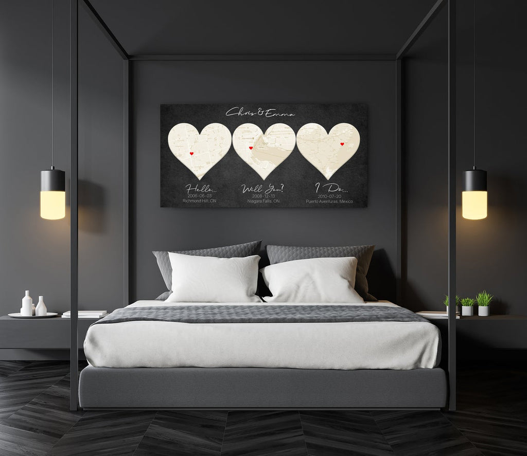 Ivory Custom 3 Heart Map - 14th Anniversary Gift