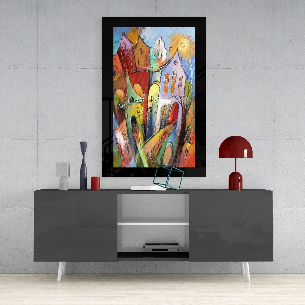 Houses Glass Wall Art