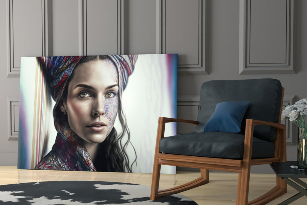 Girl with a Tattoo Glass Wall Art  || Designer Collection