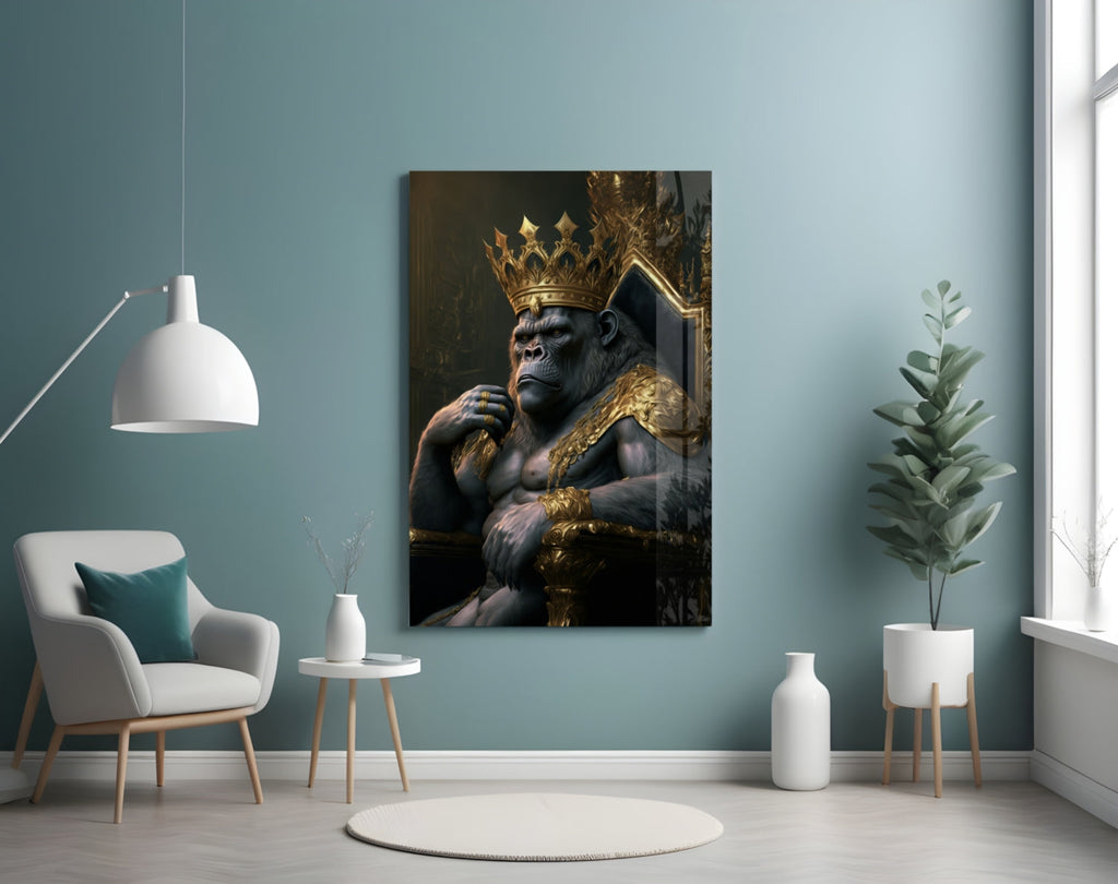 Ape King in Throne Glass Wall Art  || Designer Collection