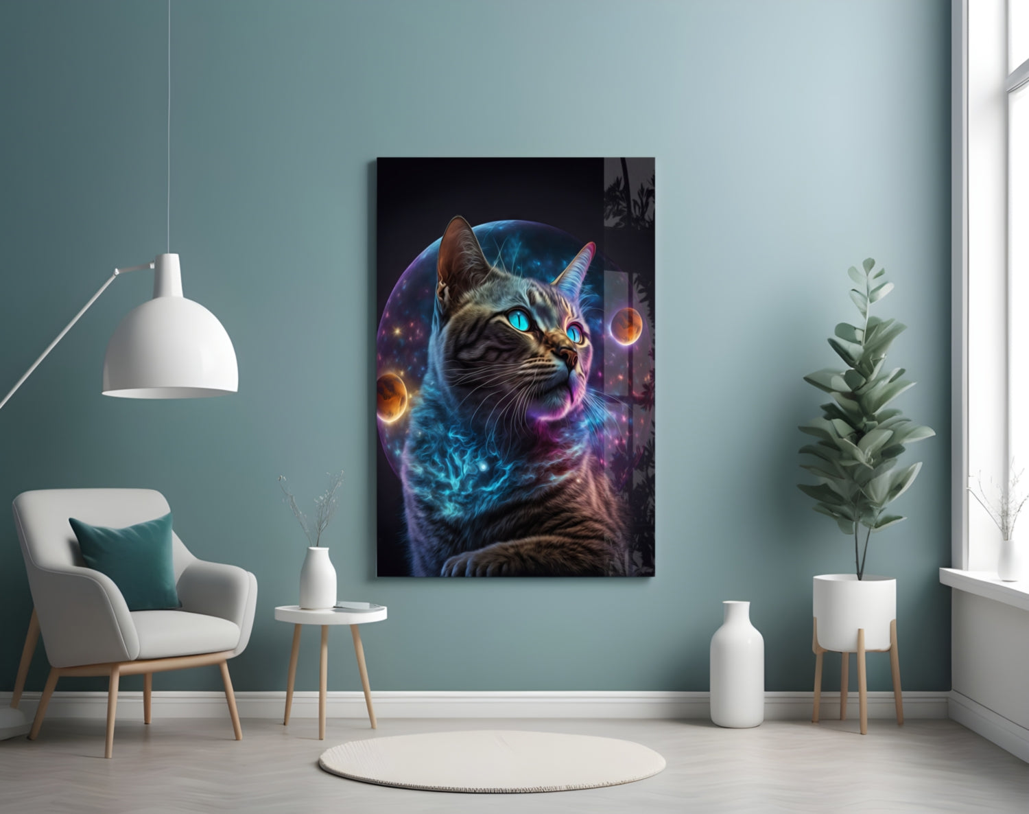 Moon Cat Glass Wall Art  || Designer Collection