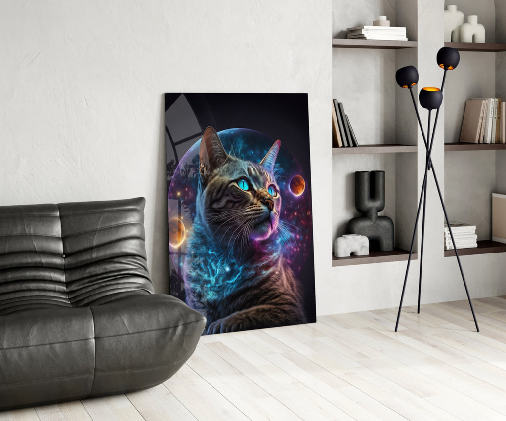 Moon Cat Glass Wall Art  || Designer Collection