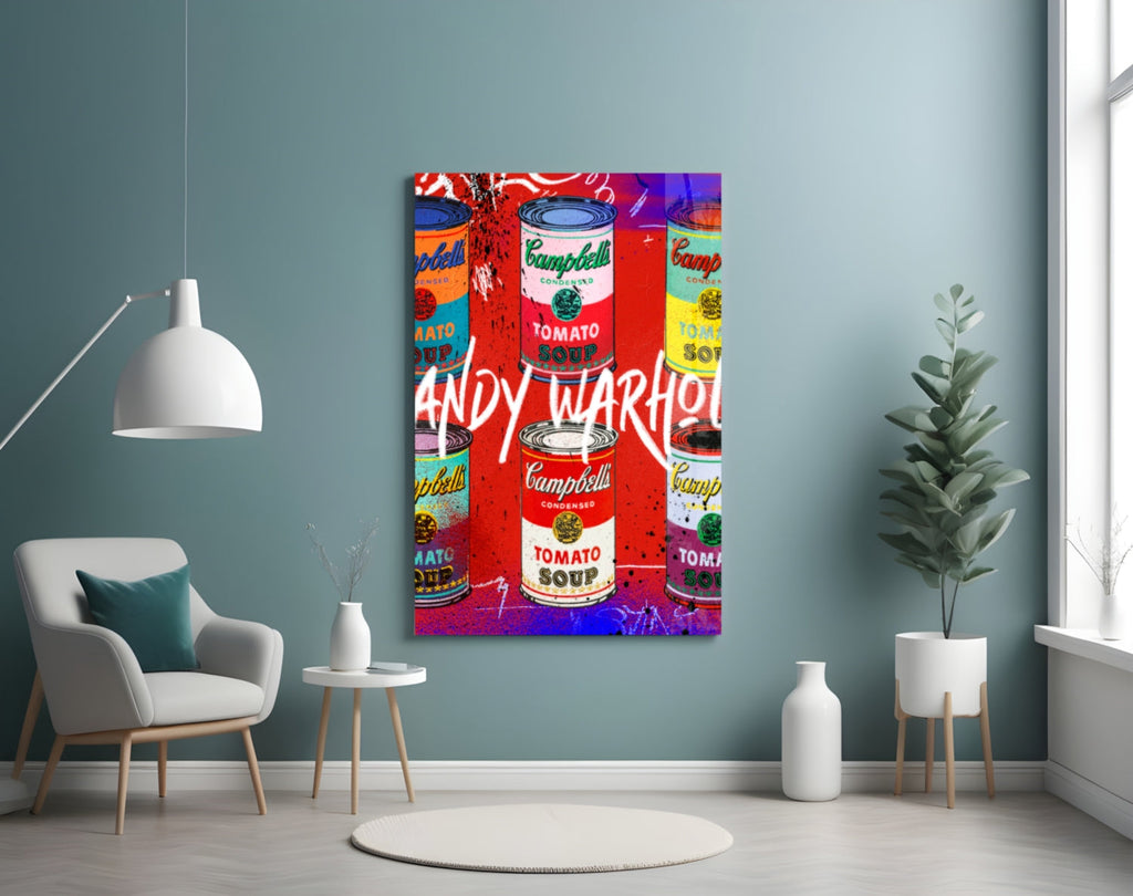 Andy Warhol and Cans Glass Wall Art || Designer Collection