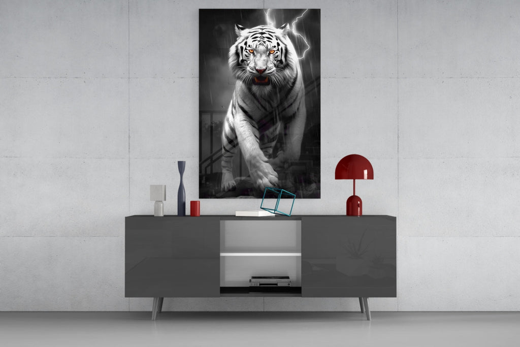Tiger's Wrath Glass Wall Art || Designer Collection