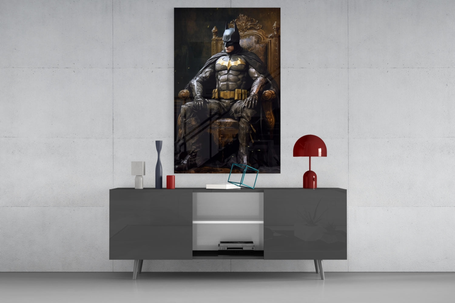 Batman in the Throne Glass Wall Art || Designer Collection
