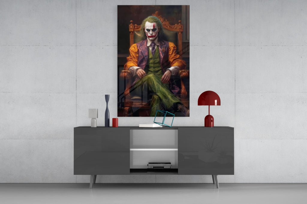 Joker in the Throne Glass Wall Art || Designer Collection