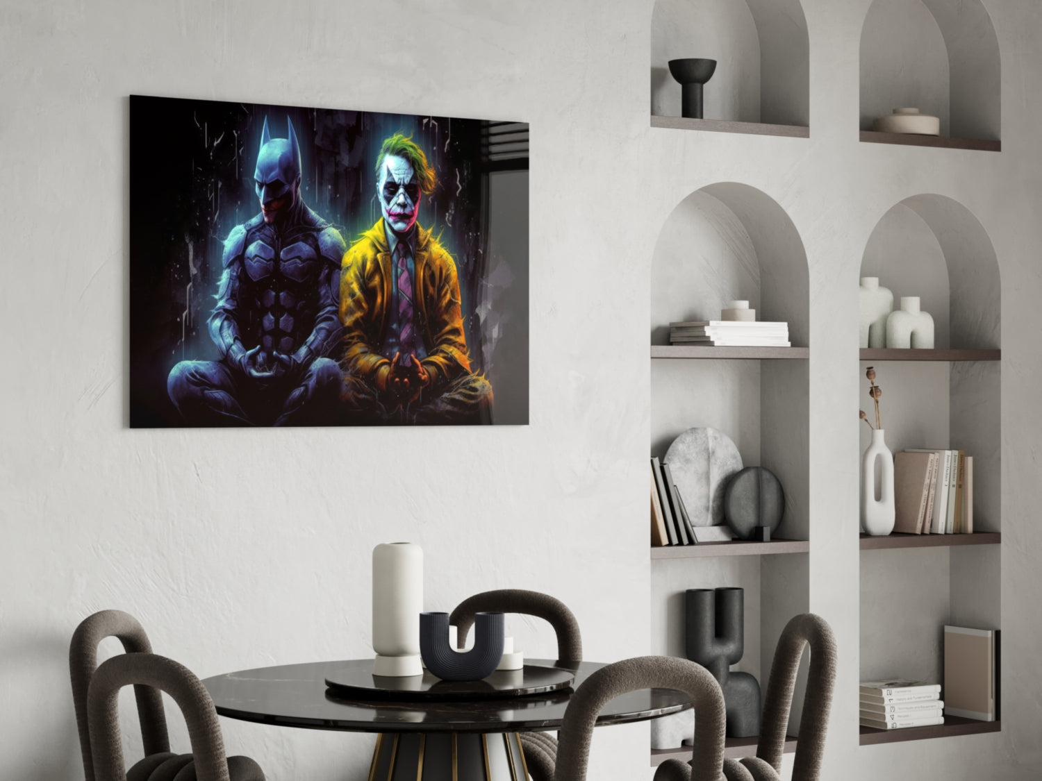 Batman and Joker Making Peace Glass Wall Art || Designer Collection