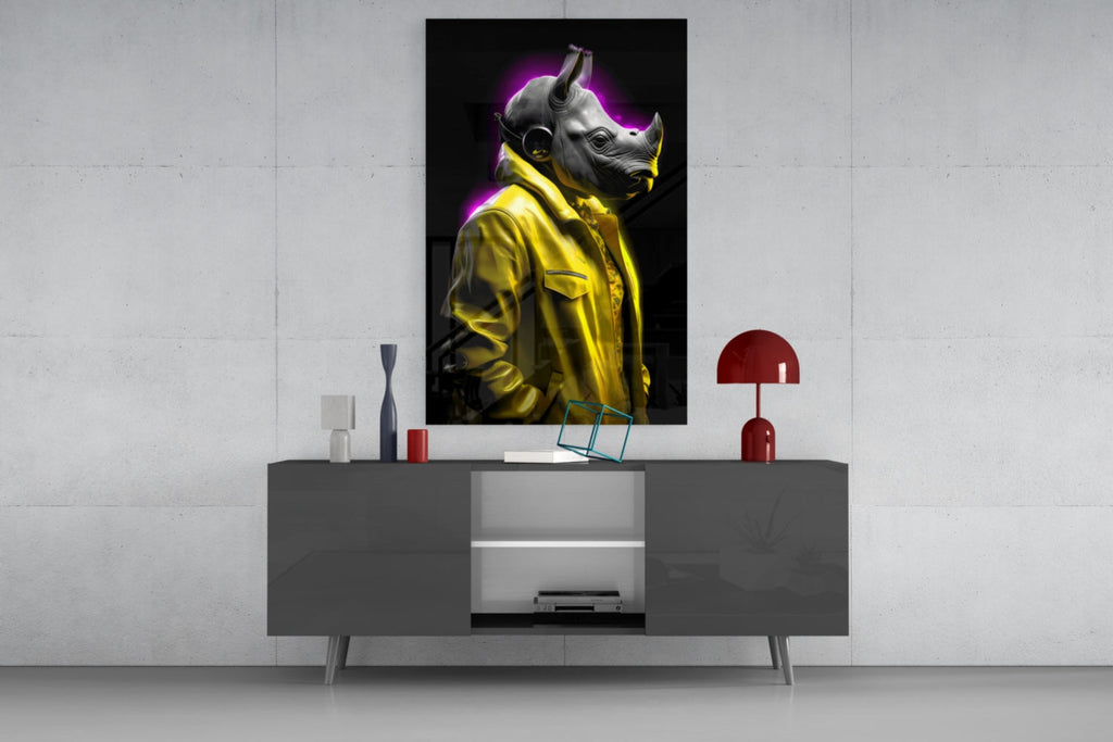 Rhino in Style Glass Wall Art || Designer Collection