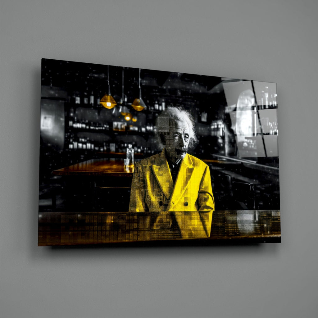 Einstein in the Bar Glass Wall Art || Designers Collection