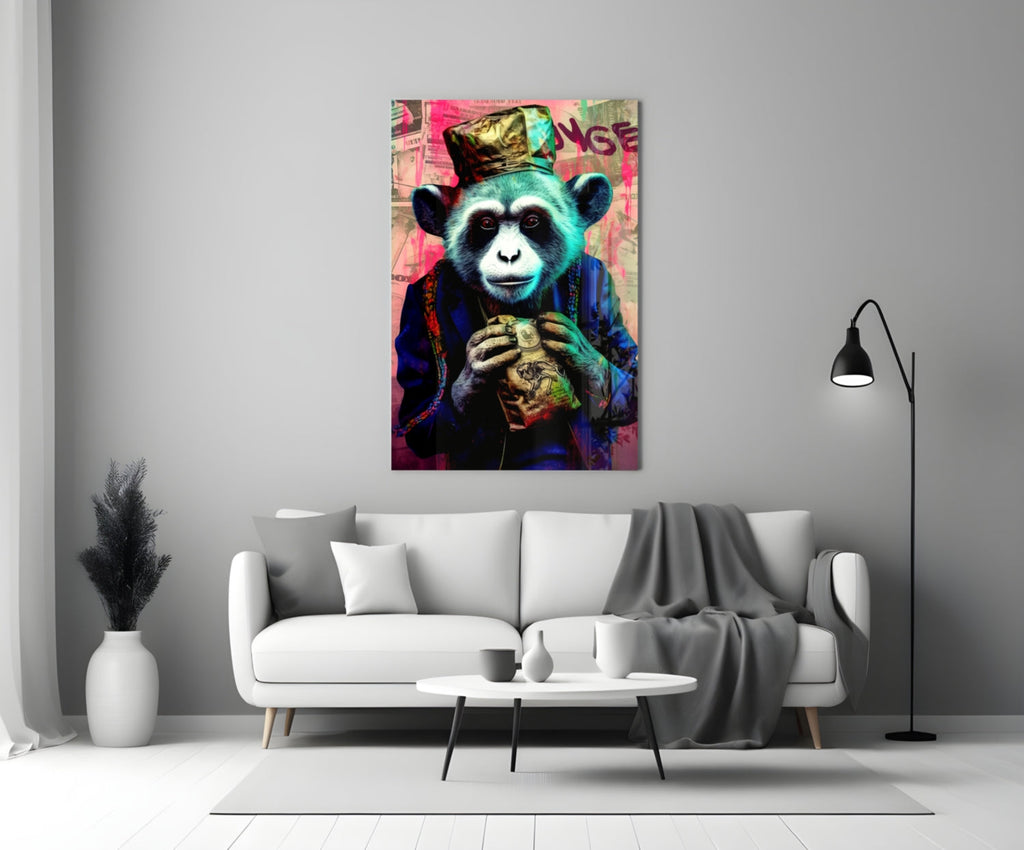 Monkey the Worker Glass Wall Art || Designer Collection