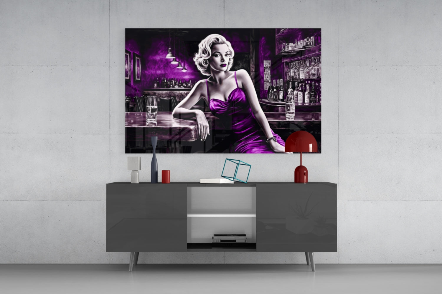 Marilyn in the Bar Glass Wall Art || Designer Collection