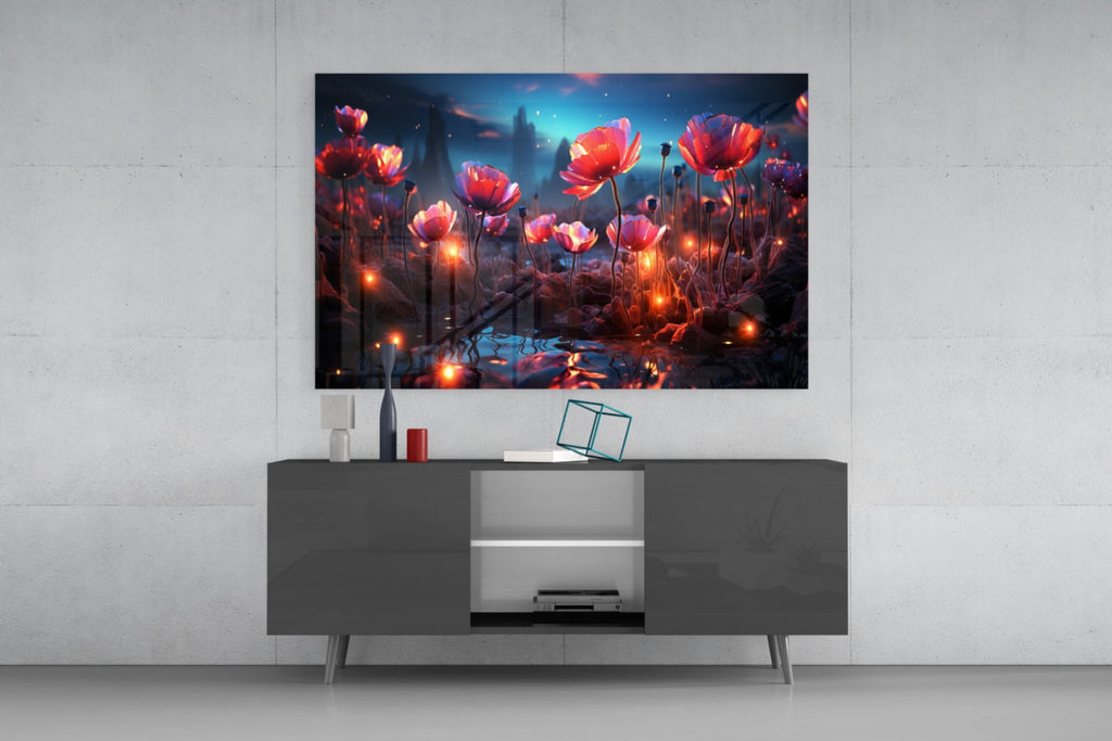 Magical Poppies Glass Wall Art || Designer Collection