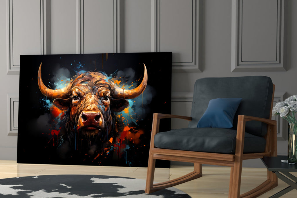 Bull Glass Wall Art|| Designer's Collection