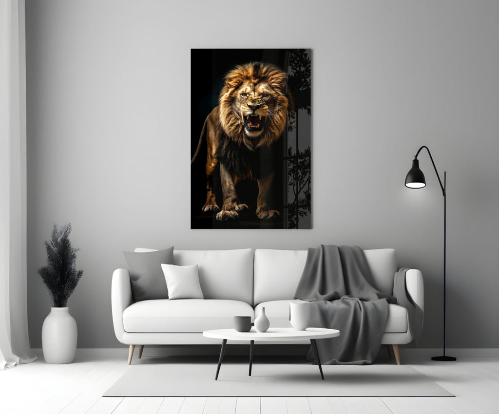Lion in the Dark Glass Wall Art|| Designer's Collection