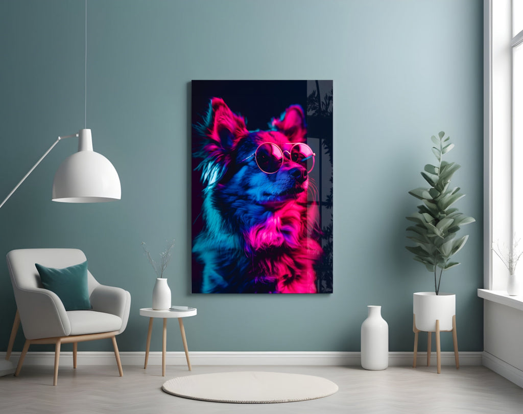 Dog with Glasses Glass Wall Art || Designer Collection