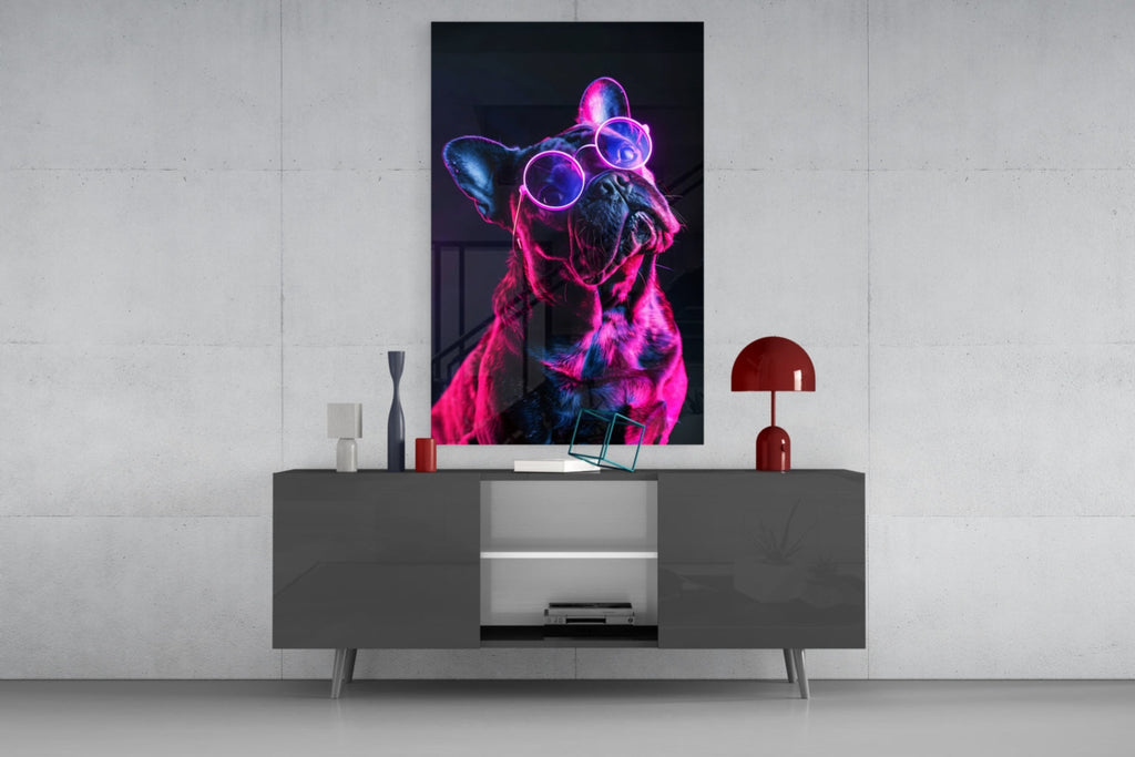 Dog with Glasses Glass Wall Art || Designer Collection