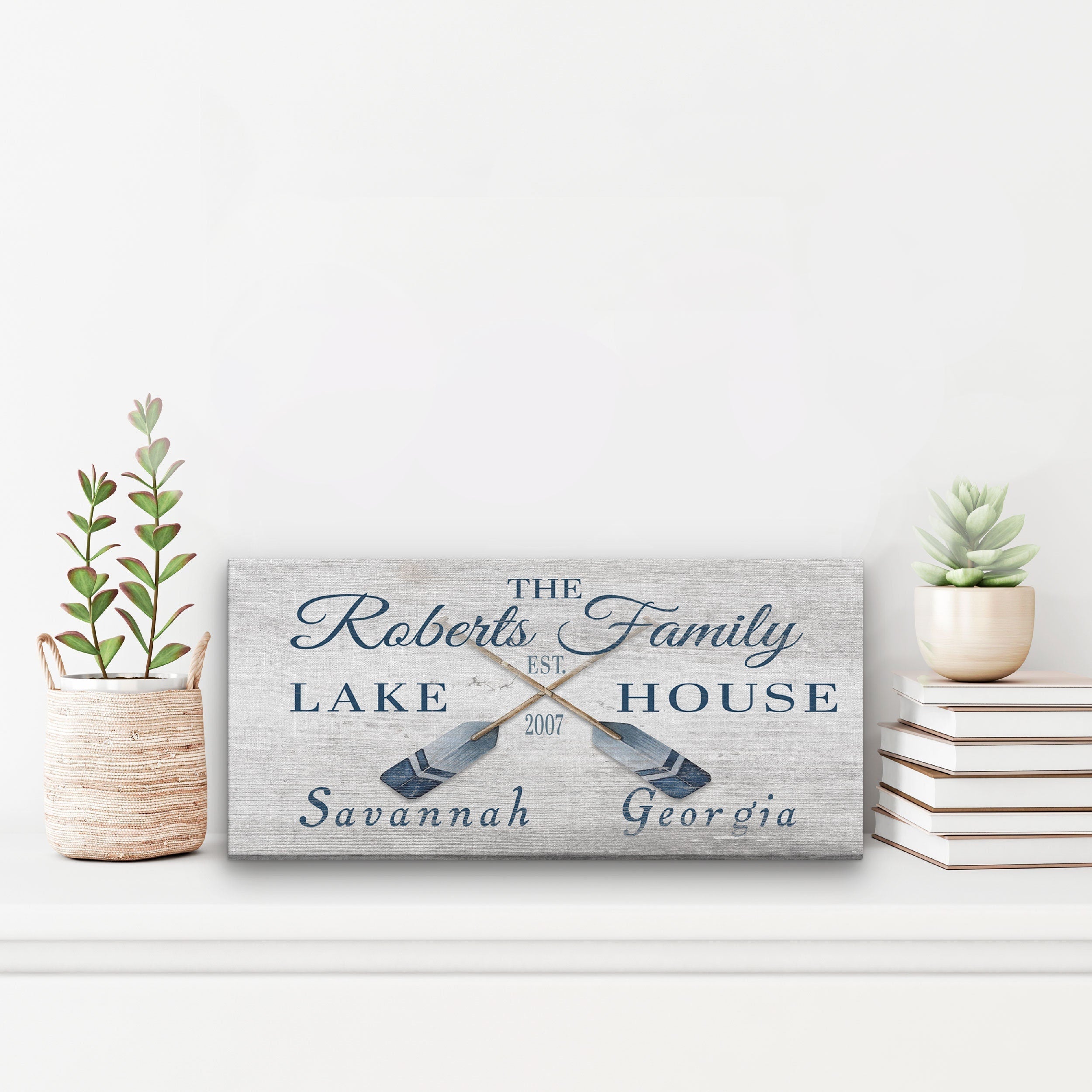 Personalizable Lake - Beach House Family Name Canvas Sign