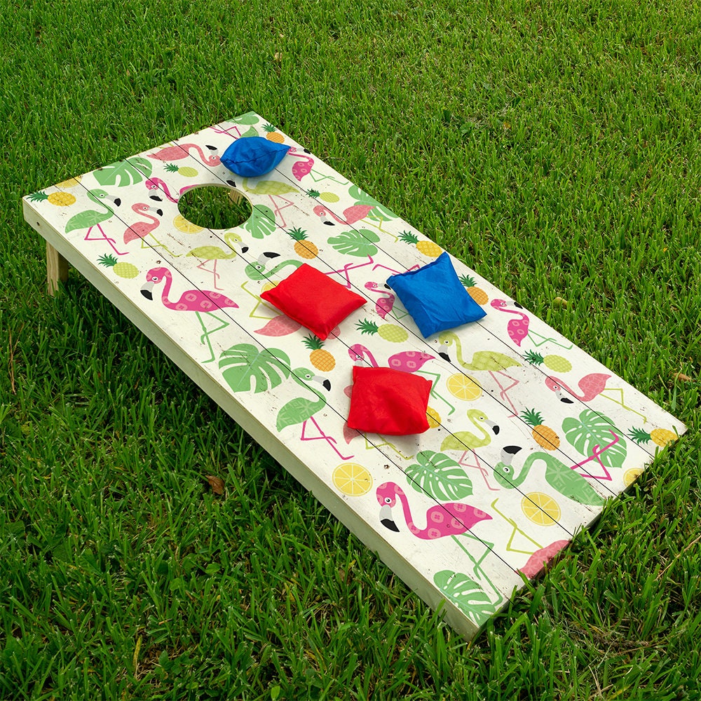 Flamingo Wood Background - Cornhole Board Wrap - Set of 2