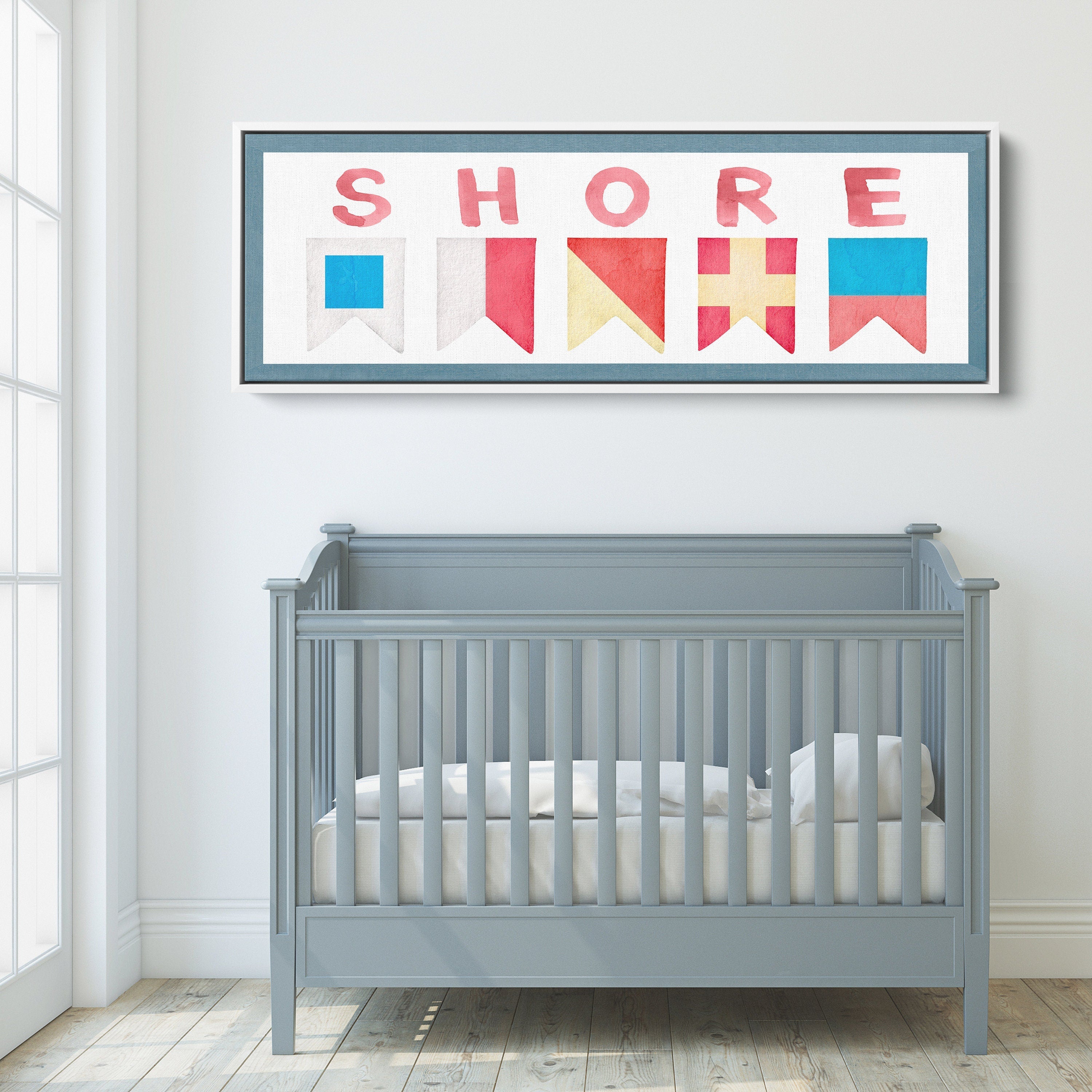 Framed Shore House Sign - Nautical Flag Canvas Coastal Wall Decor
