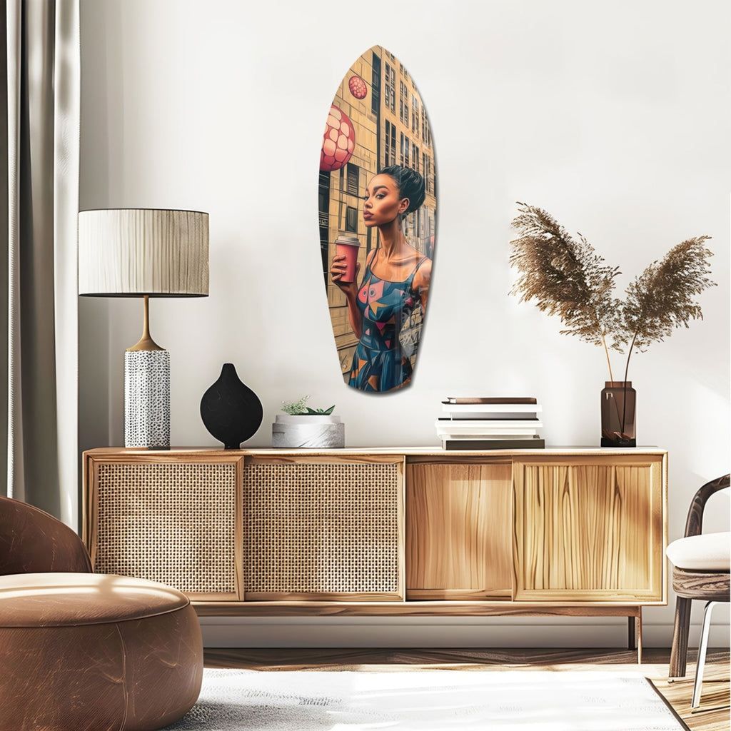 Modern City Life Glass Wall Art