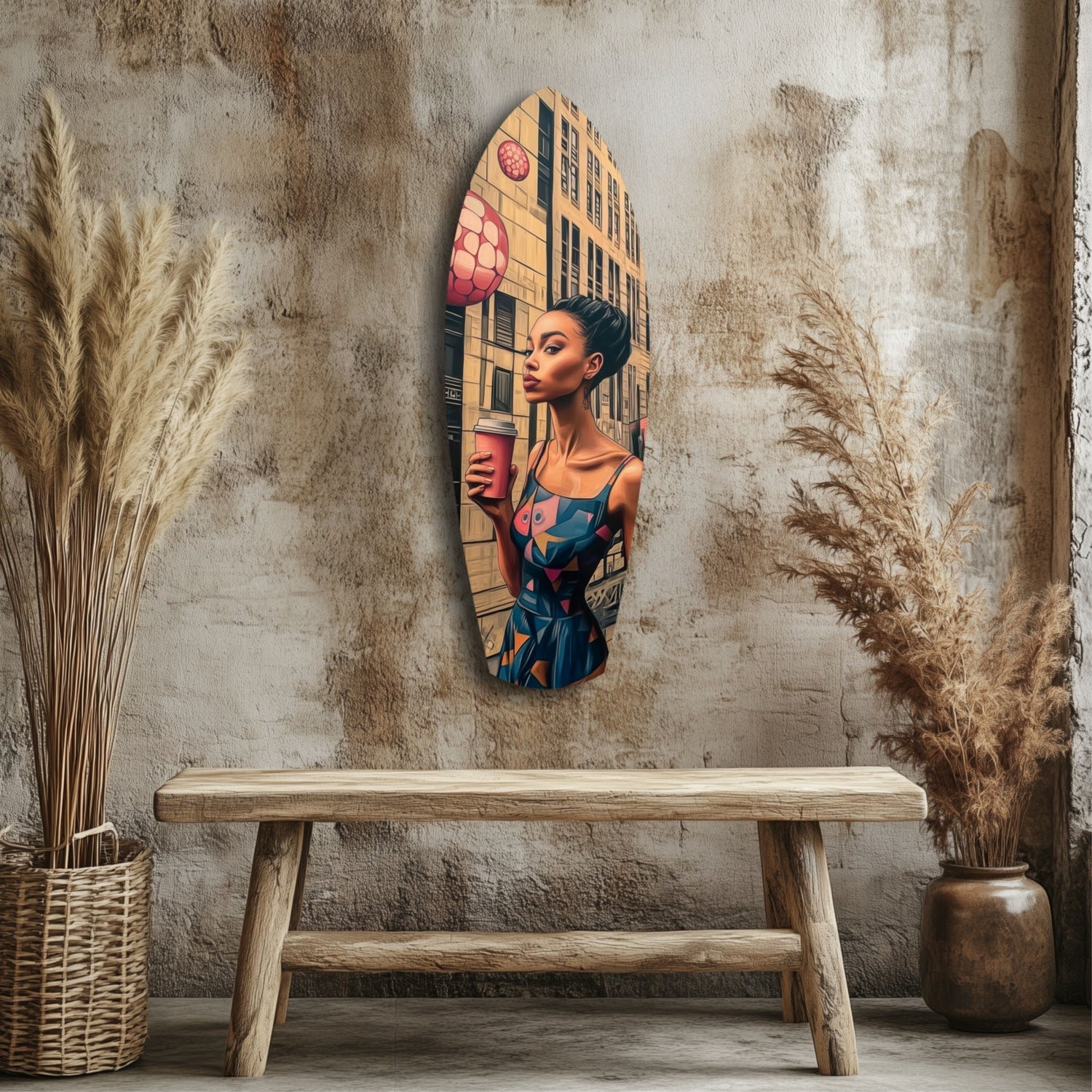 Modern City Life Glass Wall Art