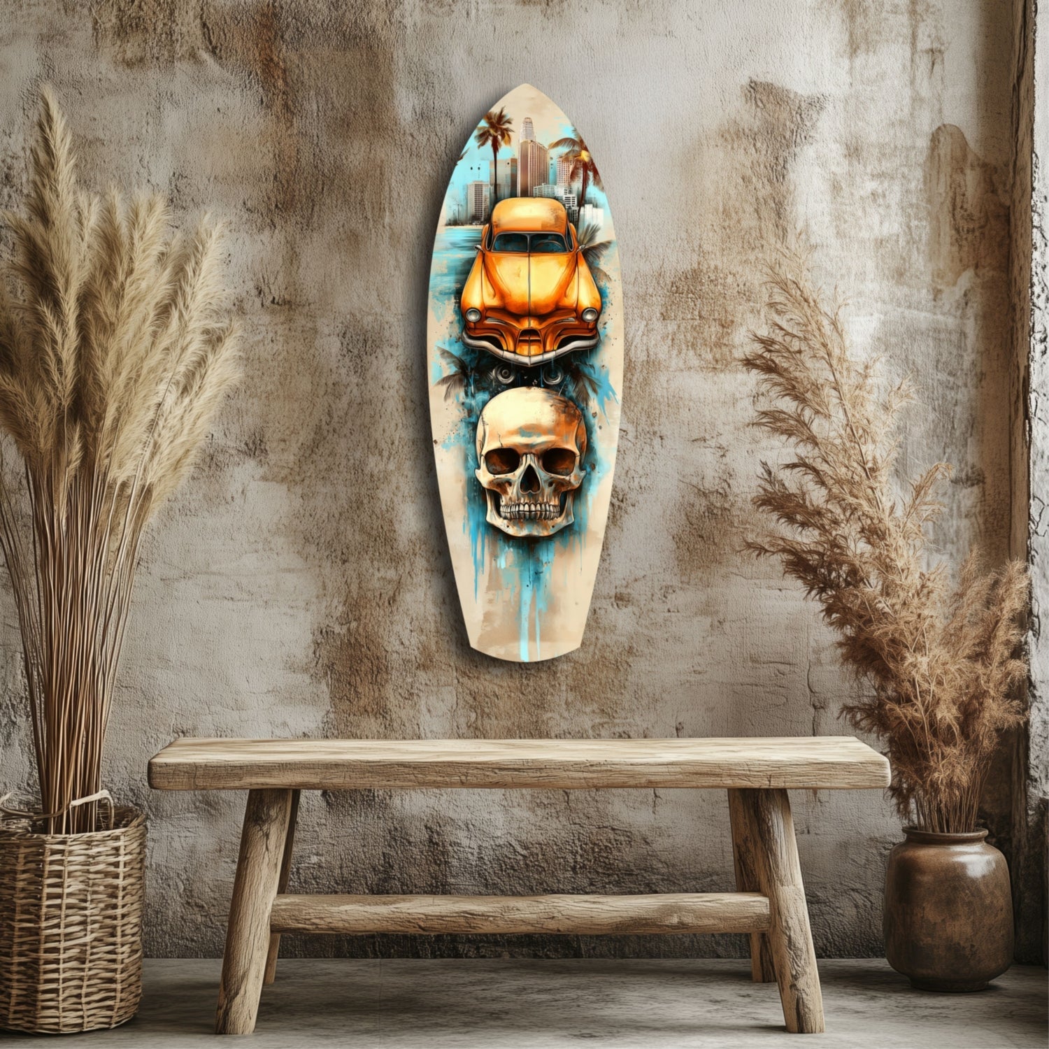 Retro Rides Rebel Skulls Glass Wall Art