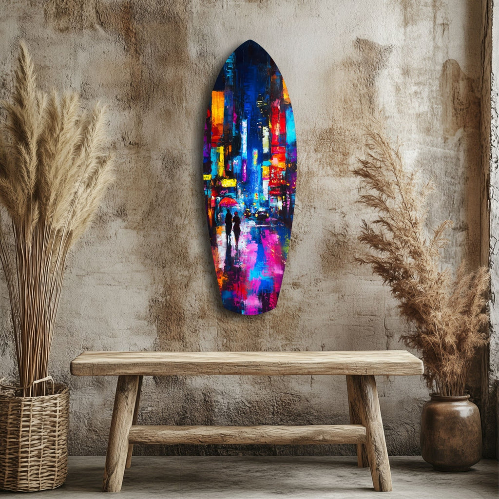 Under the City Glow A Love in the Rain Glass Wall Art