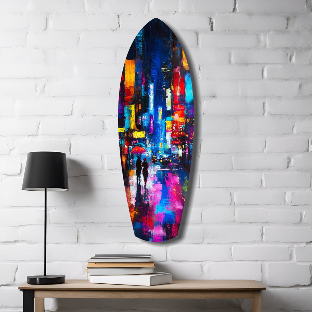 Under the City Glow A Love in the Rain Glass Wall Art