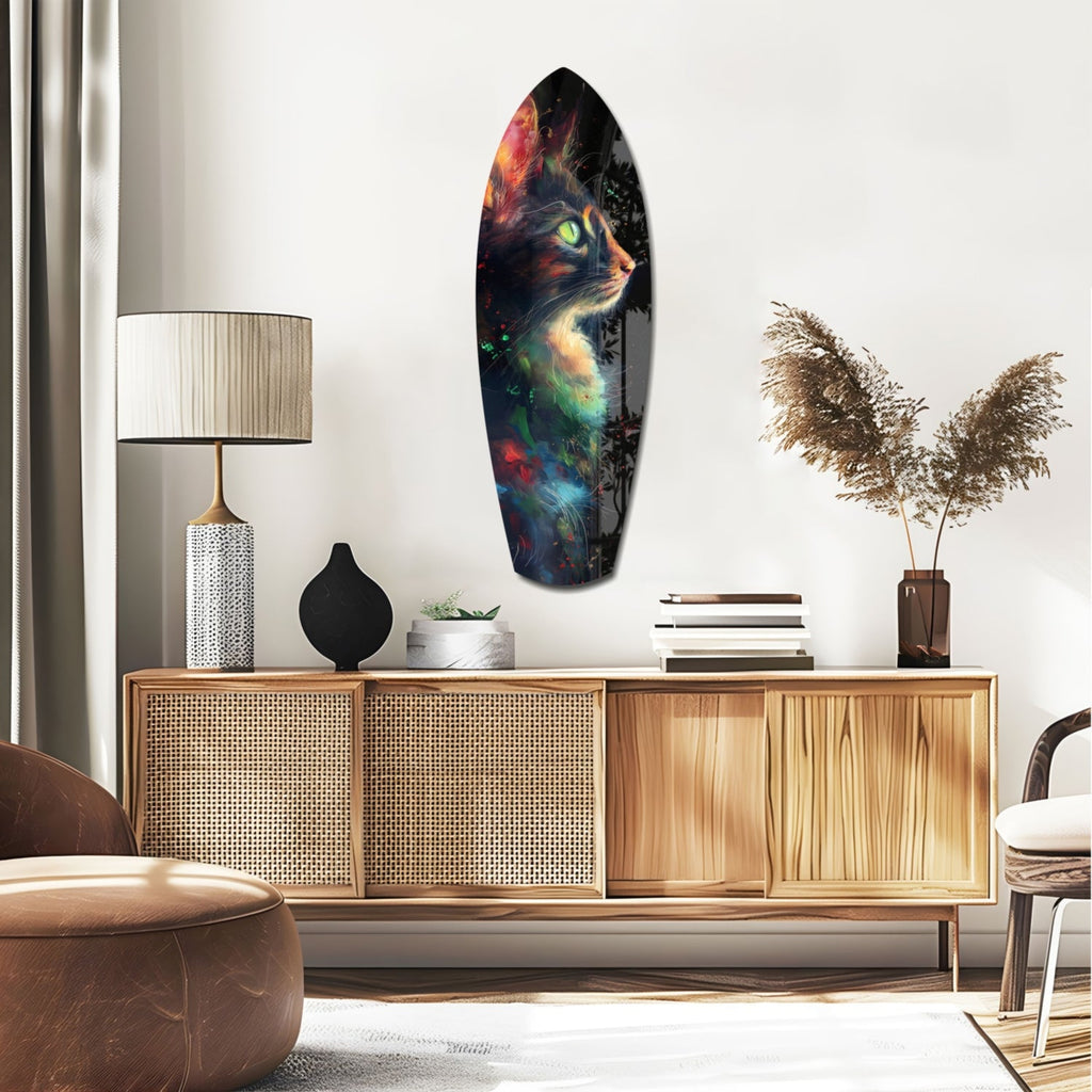 Celestial Cat Glass Wall Art