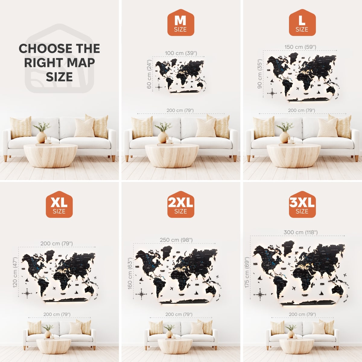 3D LED / LUMINOUS Wooden World Map 3.0 Space