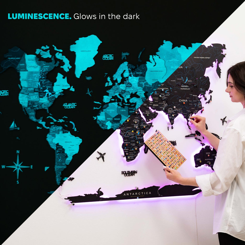 3D LED / LUMINOUS Wooden World Map 3.0 Space