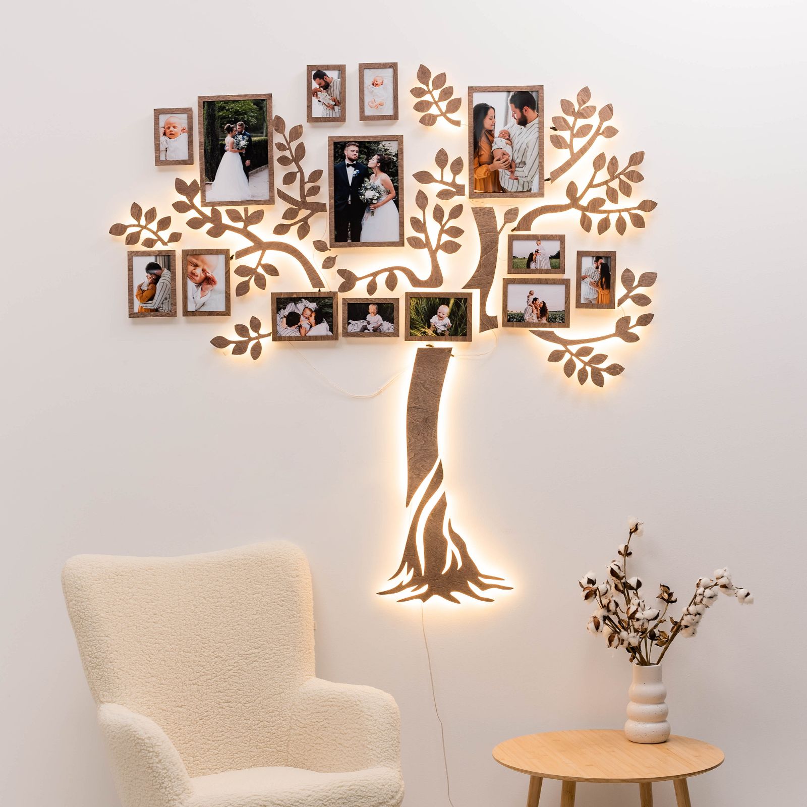 Wooden Led Family Tree - Starlight